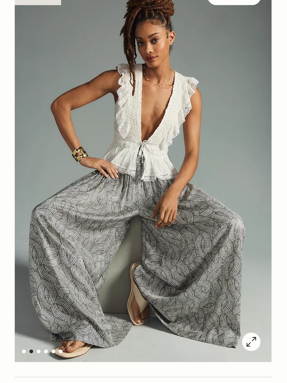 Anthropologie Wide Leg Printed Palazzo Pants Black Cream Size 4P - Picture 2 of 16